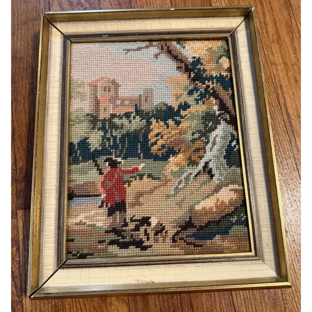 Vintage Tapestry Needlepoint‎ Hand Stitched Old Master Completed Petit Point